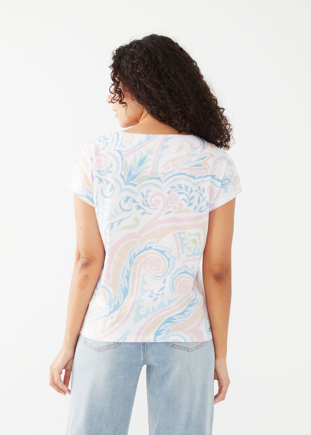S/S Scoop Neck Top 3291129, Color: Painted Ikat, Size: XS