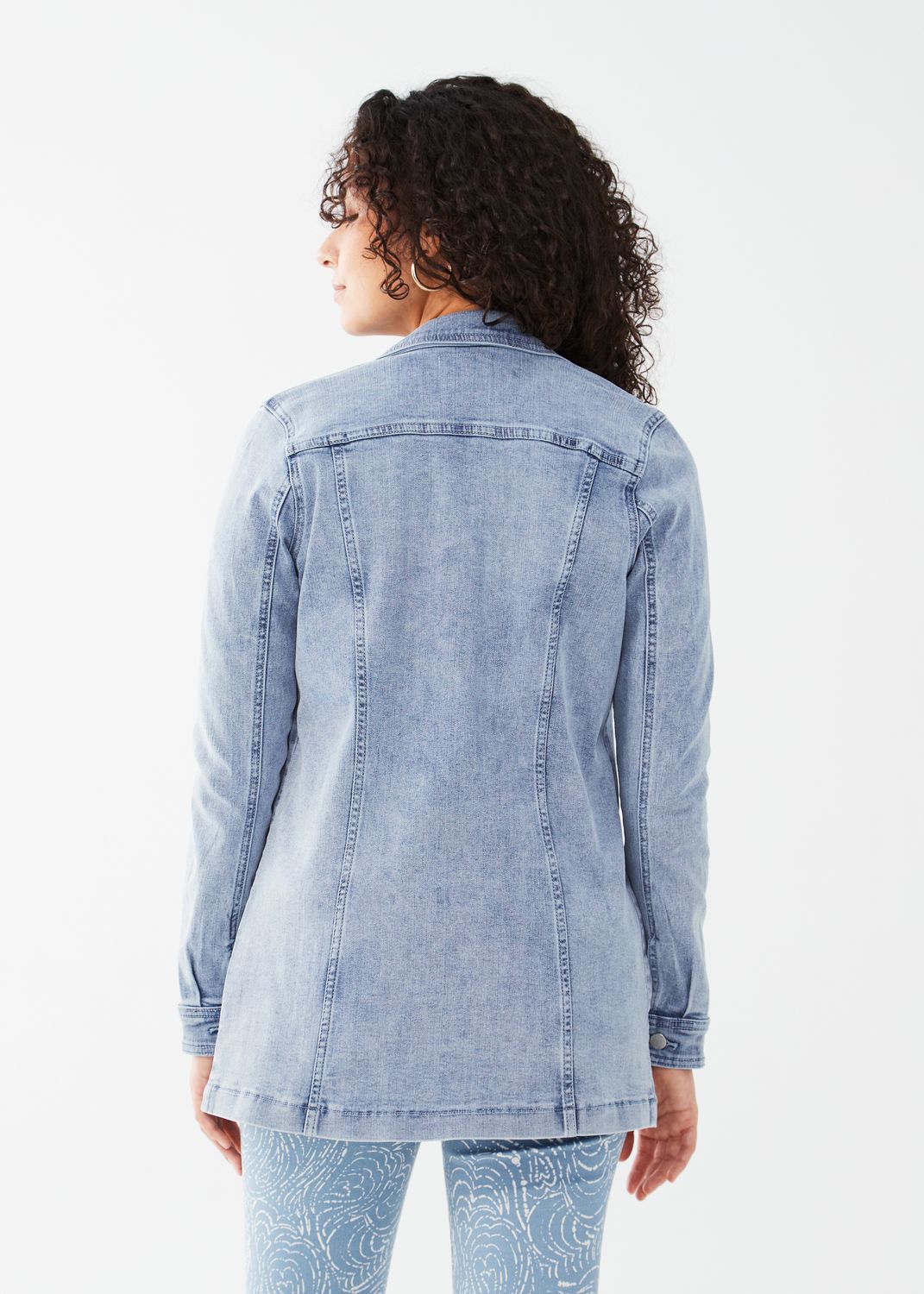 Long Denim Jacket 1825669, Color: Light Wash, Size: XS