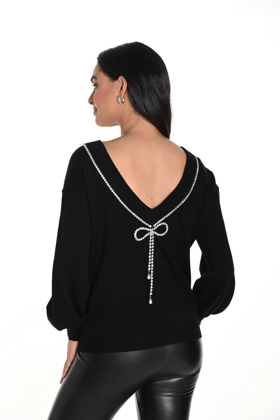 Black Rhinestone Sweater 243457U, Size: XS