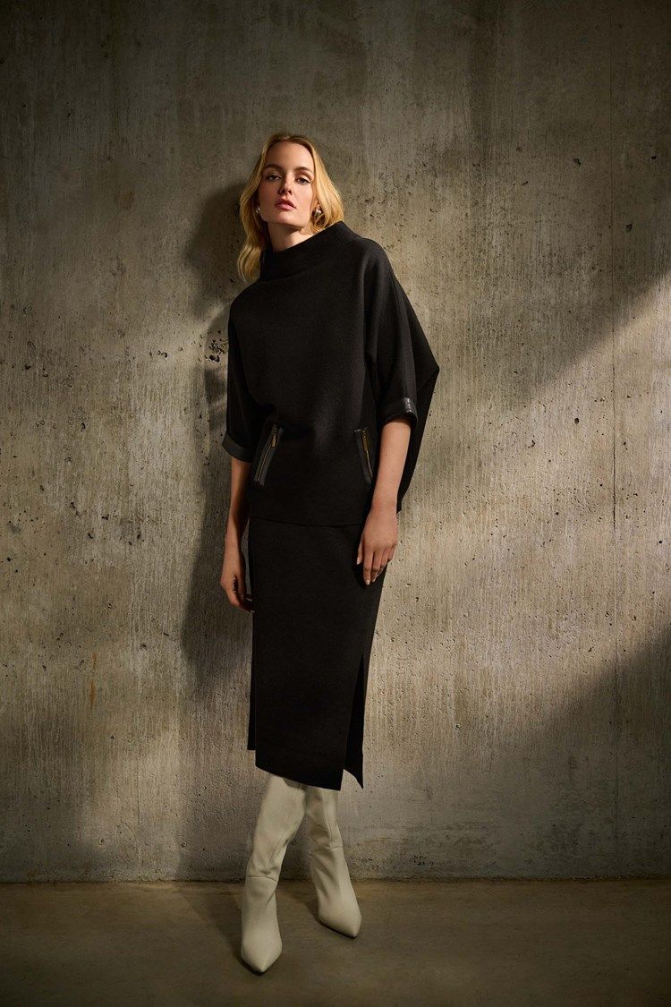 Sweater Knit Midi Skirt 243967 Hots/Magazine Style , Color: Black, Size: XS