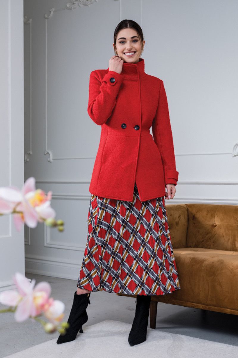 Wool Coat A42025, Color: Red, Size: XS