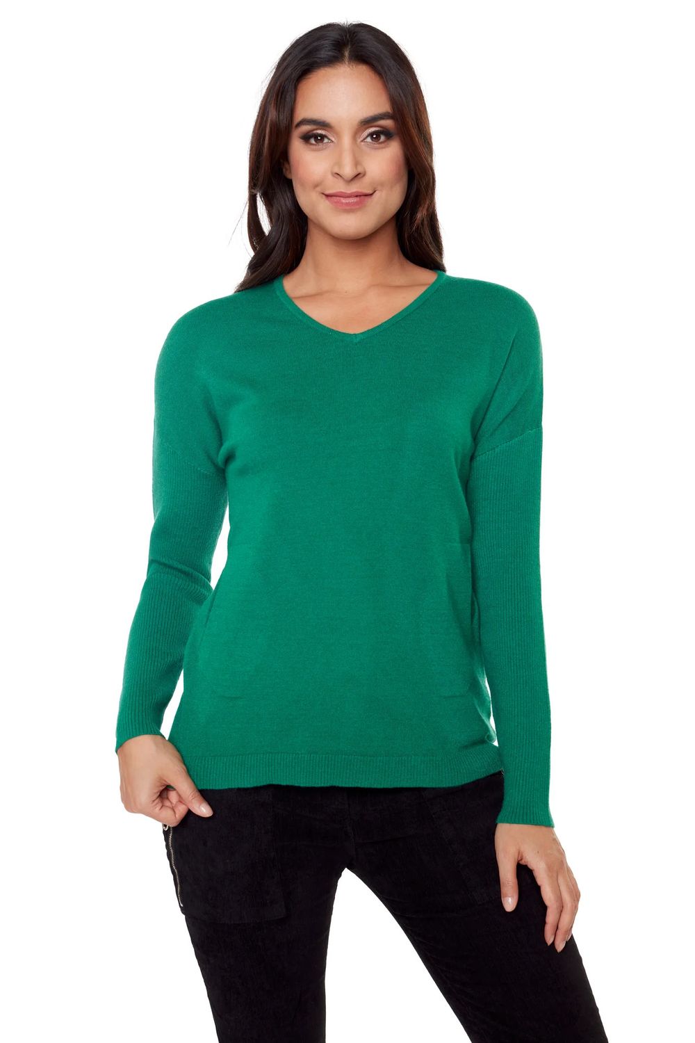 Classic V Neck Top 6583, Color: Green, Size: S