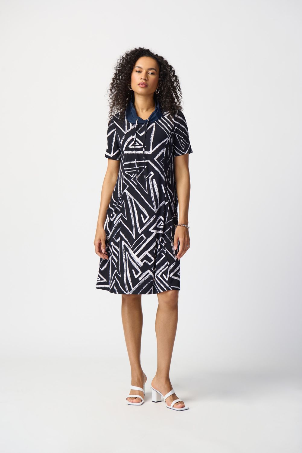 Abstract Print Silky Knit A-Line Dress 241028