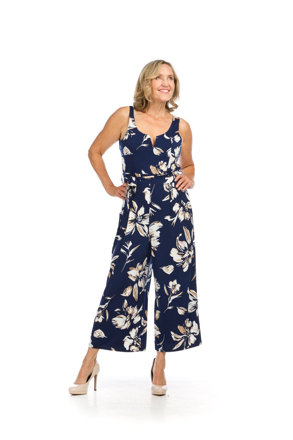 Floral Stretch Jumpsuit PP-16832, Color: Navy, Size: S