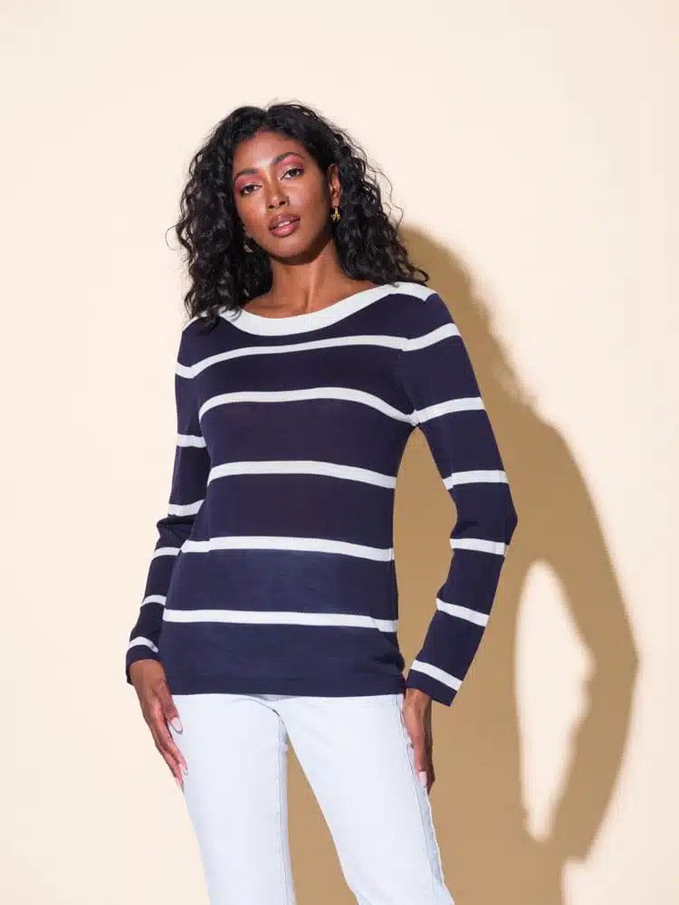 Lightweight Sweater A43226, Color: Navy Combo, Size: S
