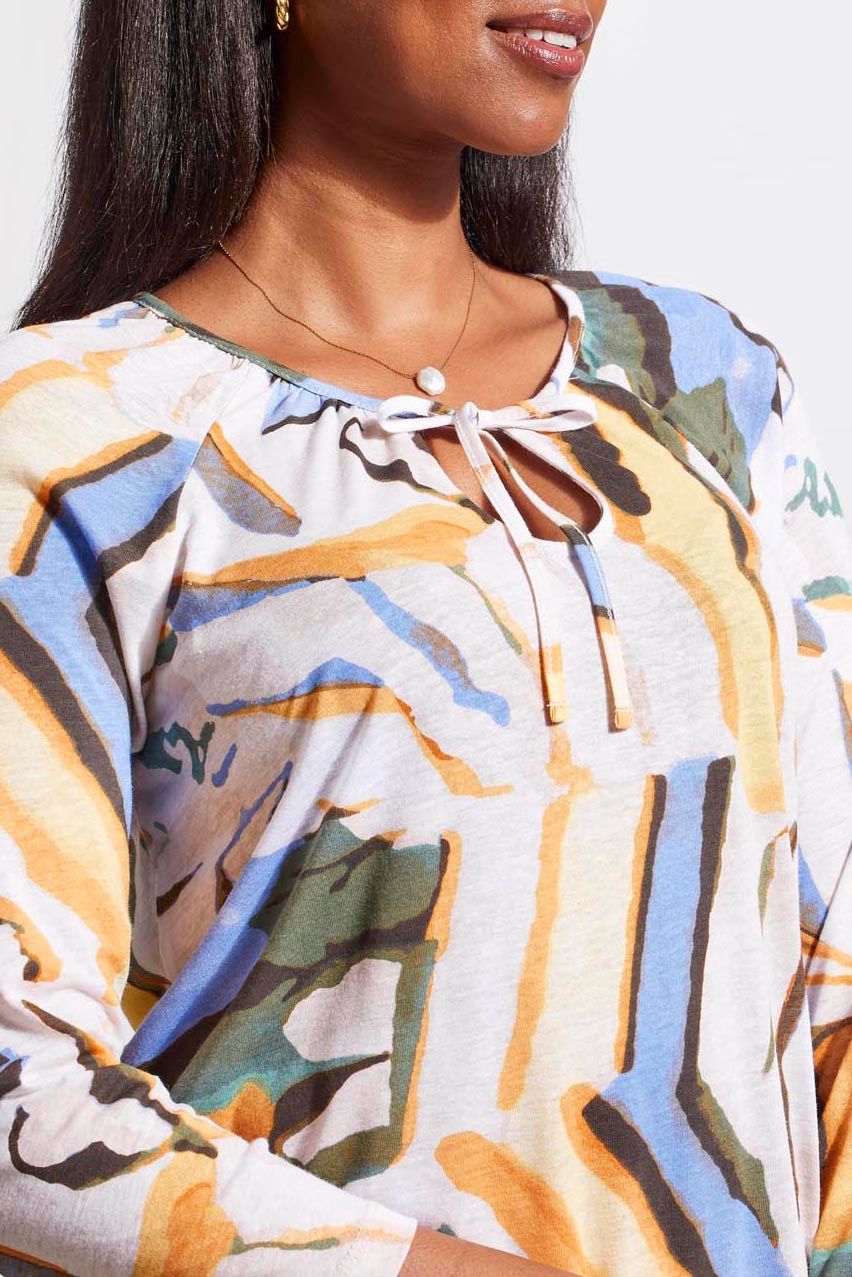 3/4 Sleeve Peasant Top With Ties 1671O-1557, Color: Cypress, Size: S