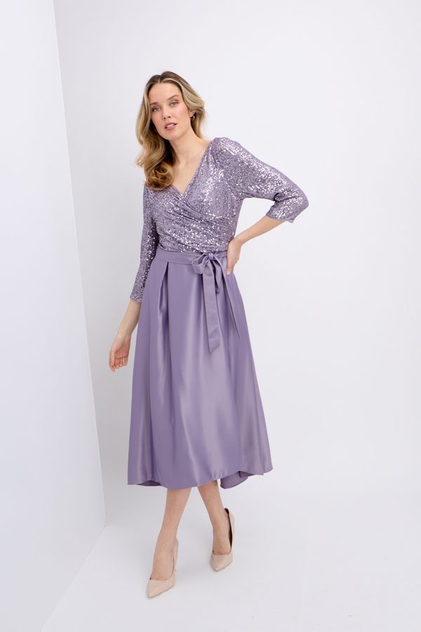 Midi Length Party Dress With Satin Skirt Style 8196745, Color: Heather, Size: 6