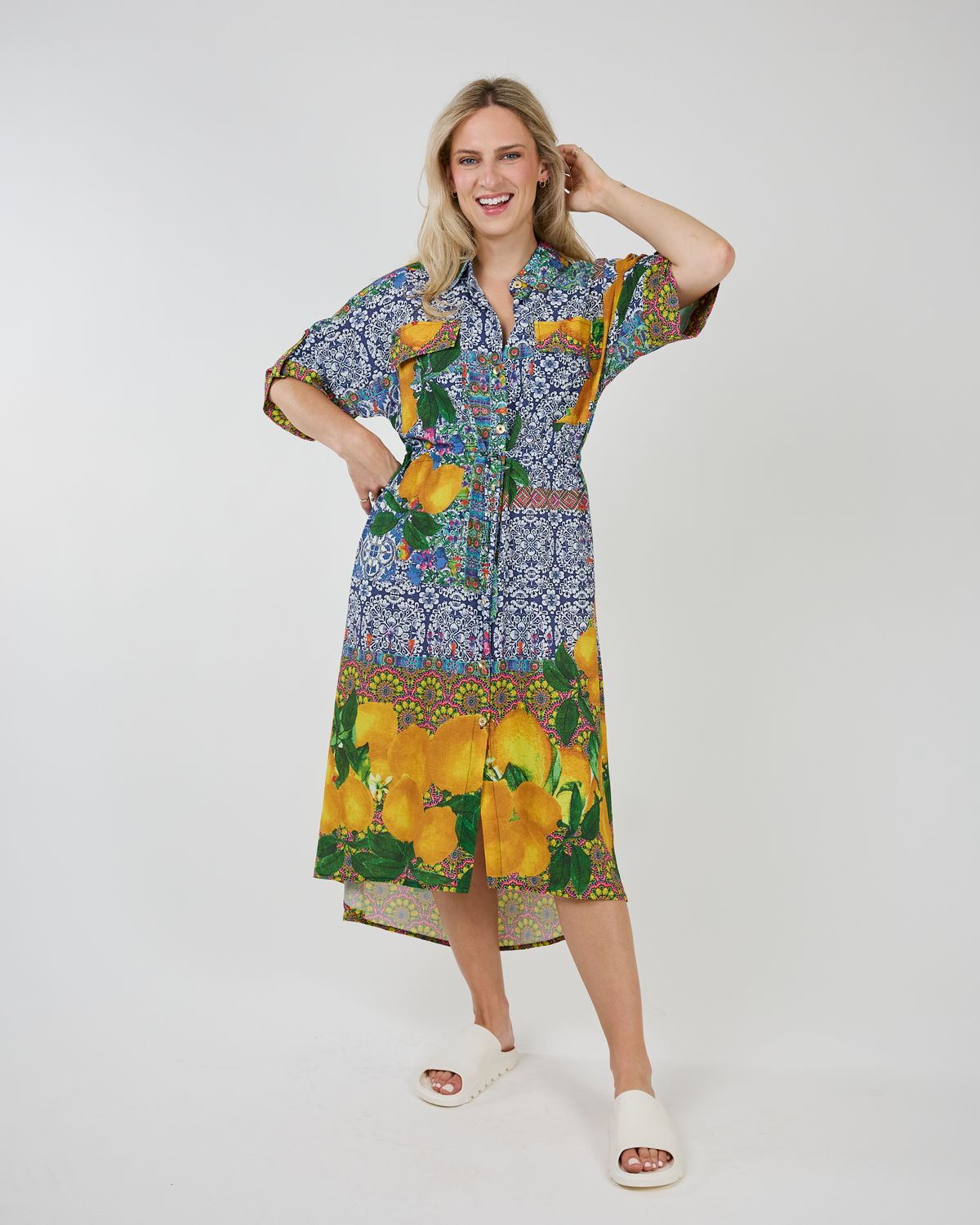 Krislyn Dress 1557, Color: Lemon Print, Size: S/M