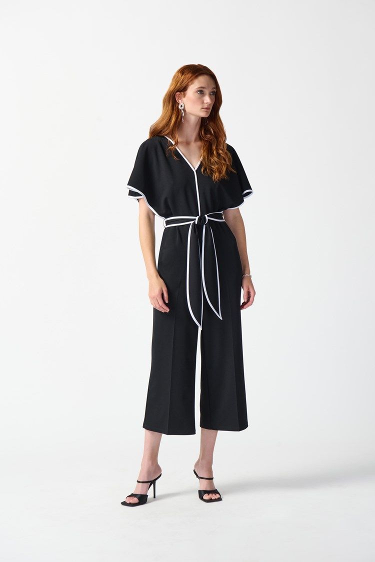Scuba Crepe Belted Jumpsuit 242082 , Color: Black/Vanilla, Size: 10