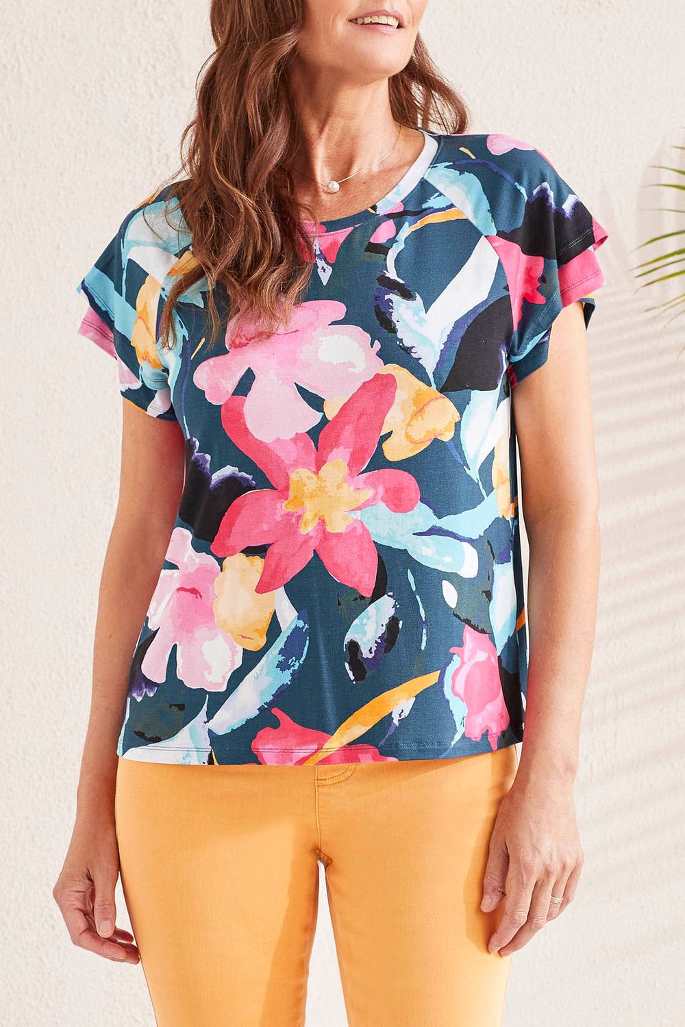 Ruffle Sleeve Top 1299O-3457, Color: Lagoon Mist, Size: S
