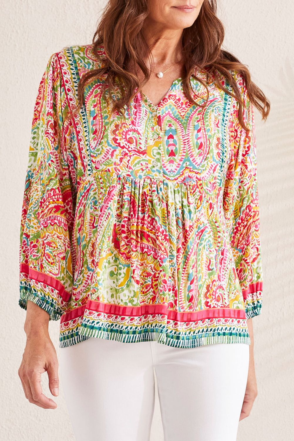 3/4 Sleeve Blouse 1822O-1434, Color: Raspberry, Size: XS