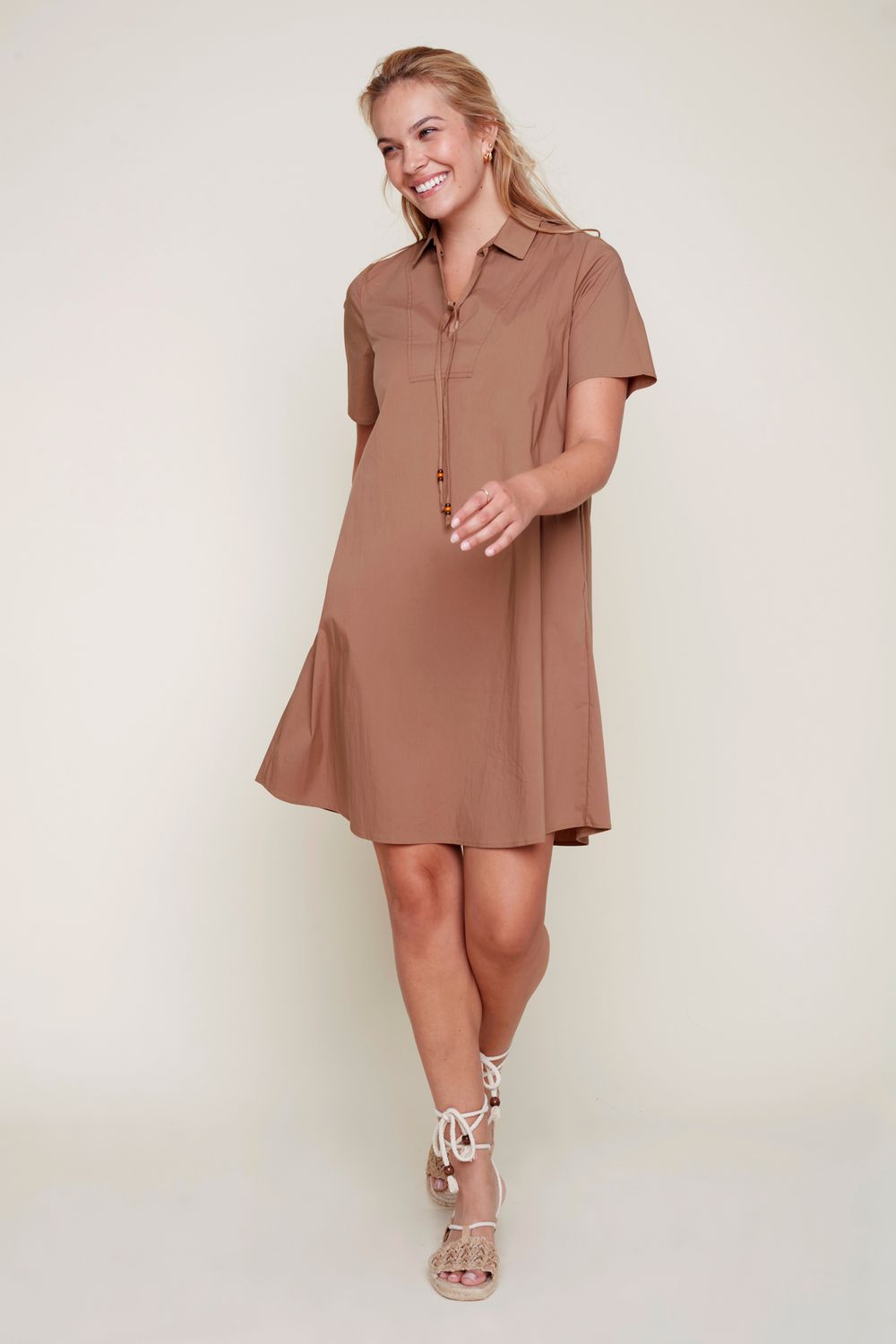 Woven Dress With Pockets R4330-990, Color: Walnut, Size: XS
