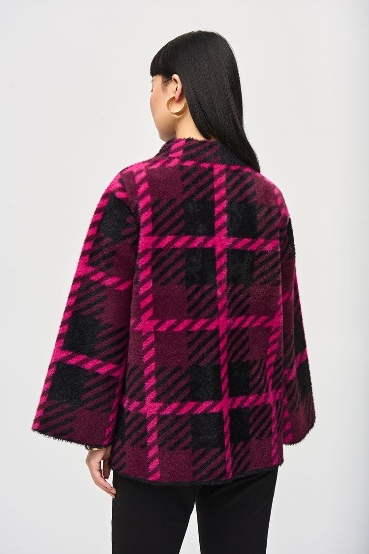 Feather Yarn Jacquard Plaid Jacket 243931 , Color: Punch/Black, Size: XS