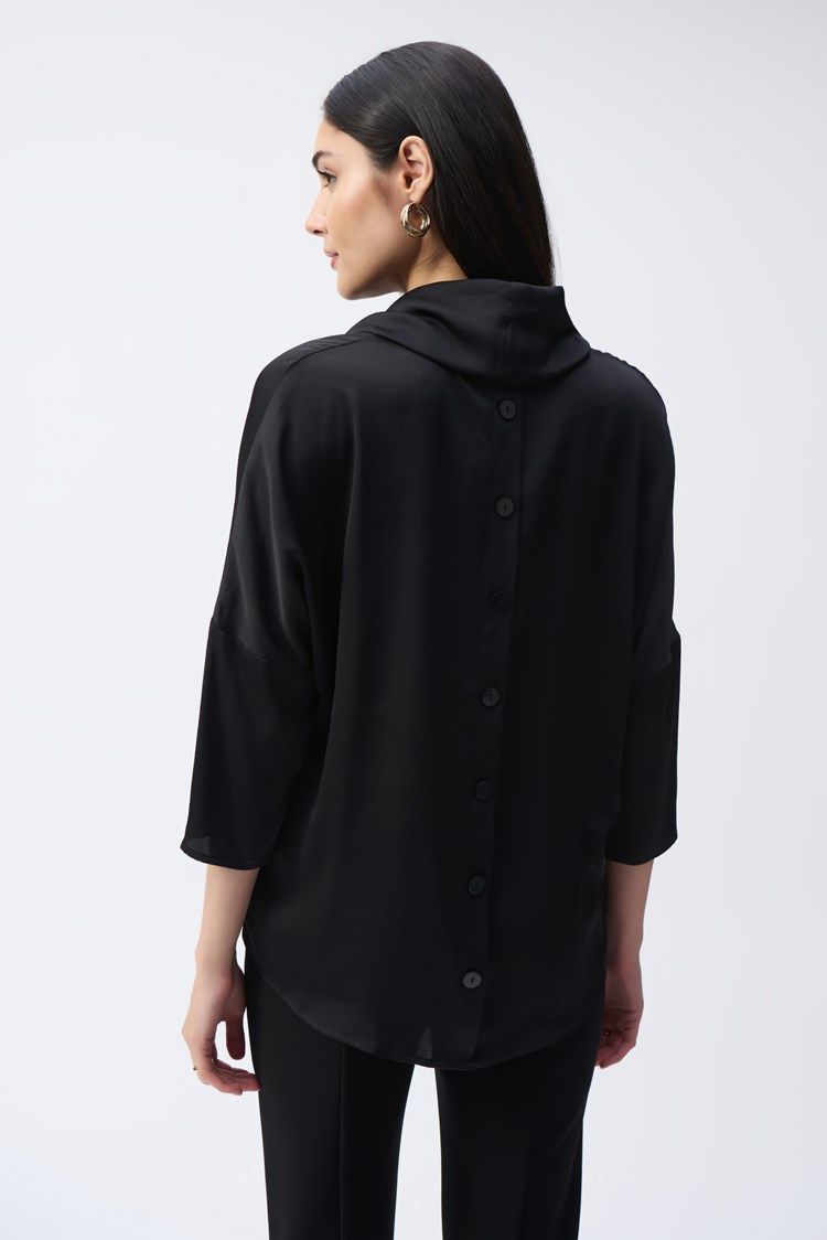 Satin Cowl Collar Top 243189 , Color: Black, Size: 8