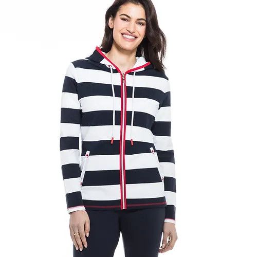 Zip Up With Hood 80017, Color: White/Navy, Size: XS