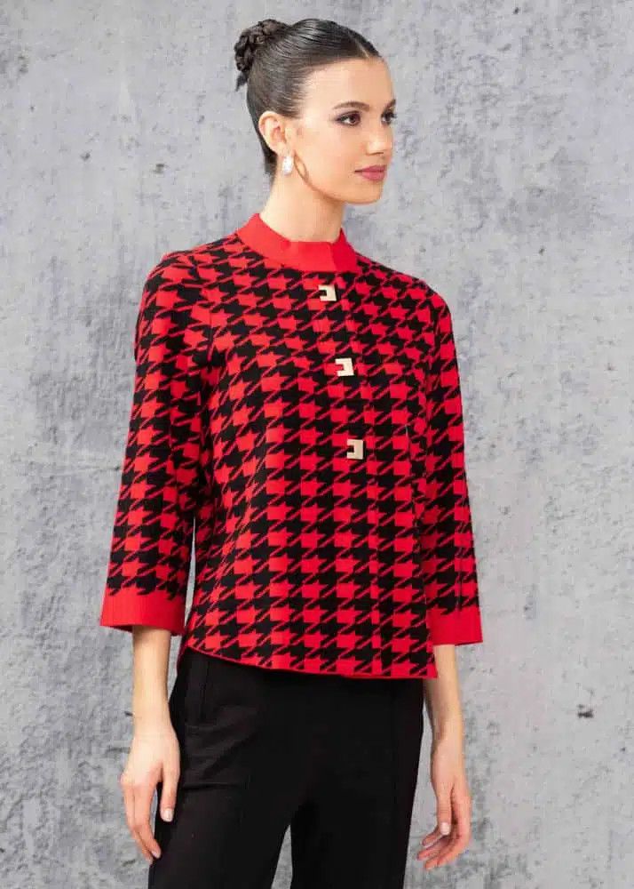 Cardigan A44182, Color: Red/Black, Size: XS