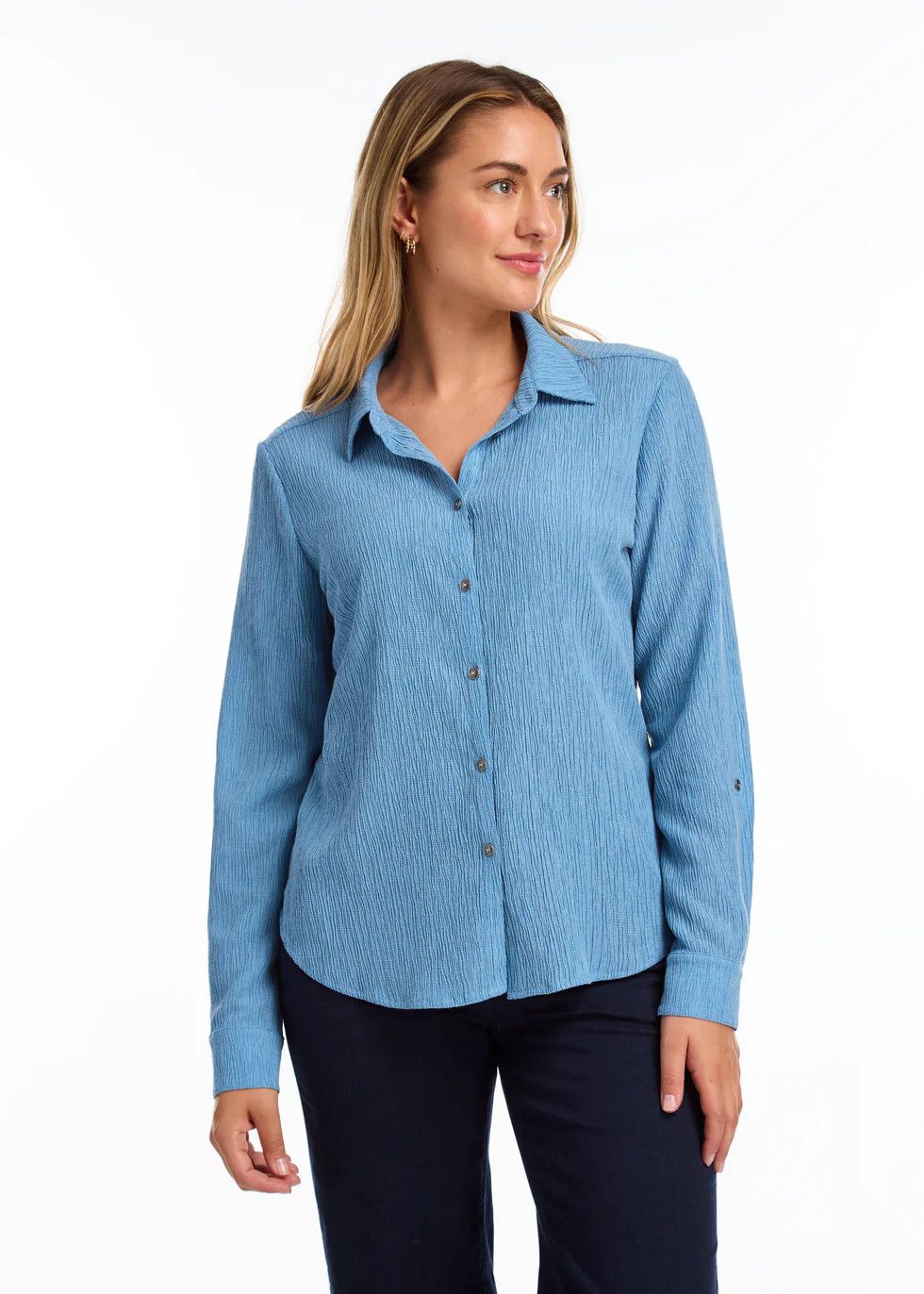 Roll Up Sleeve Blouse 7800294, Color: Blue, Size: S