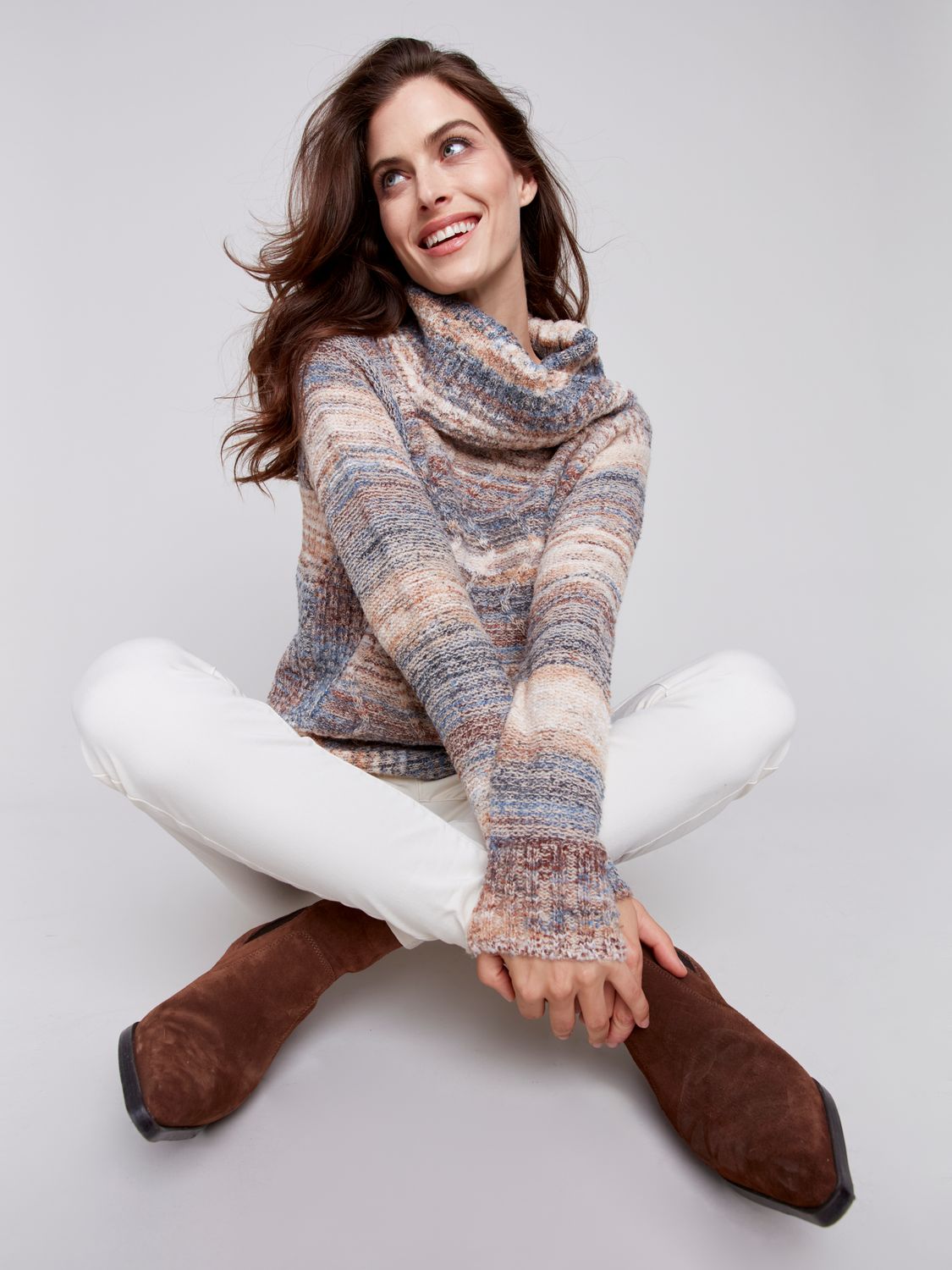 Space Dye Turtleneck Sweater With Round Hem C2316RR-043C, Color: Denim, Size: XS
