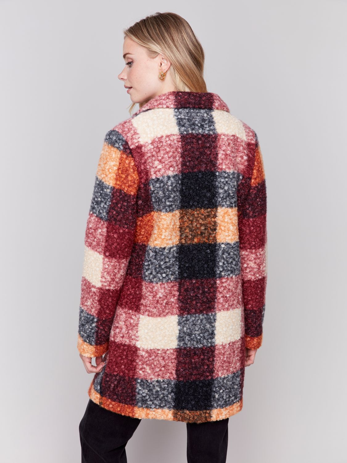 Boucle Knit Tailored Collar Coat C6141Y-707A, Color: Cabernet P667, Size: XS