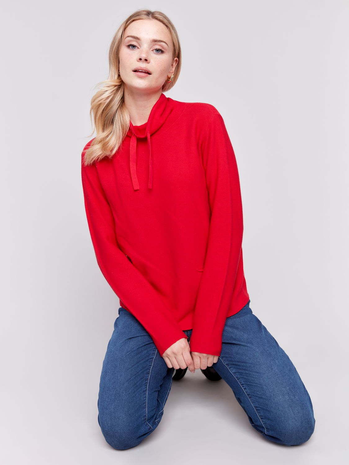 Ottoman Mock Neck Sweater C2419W-348B, Color: Cranberry, Size: XS