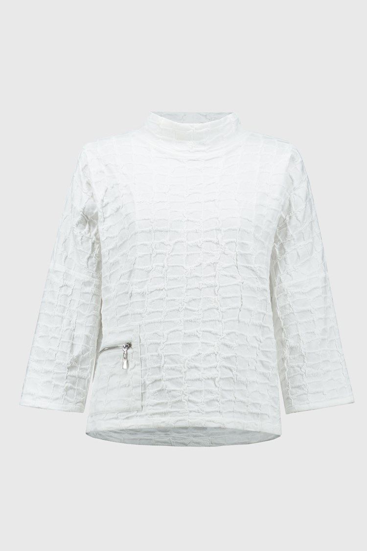 Jacquard Sweater Knit Boxy Top 244104 , Color: Offwhite, Size: S