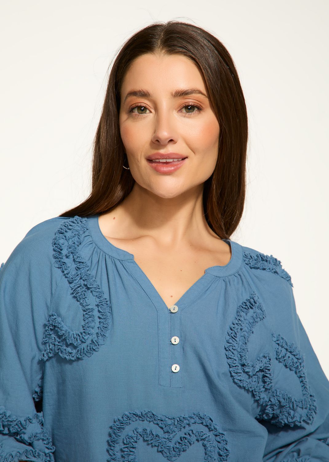 Embellished Cotton Blouse 7090588, Color: Navy, Size: S