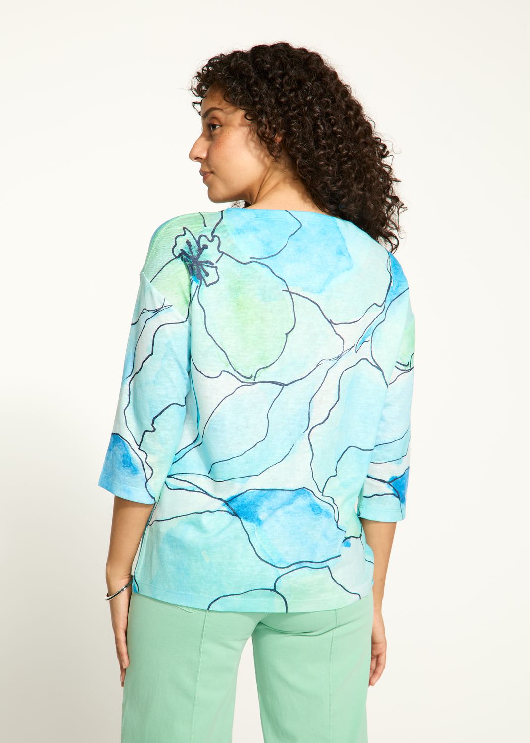 Drop Shoulder Boat Neck Top  3588451, Color: Blue Tableau, Size: XS