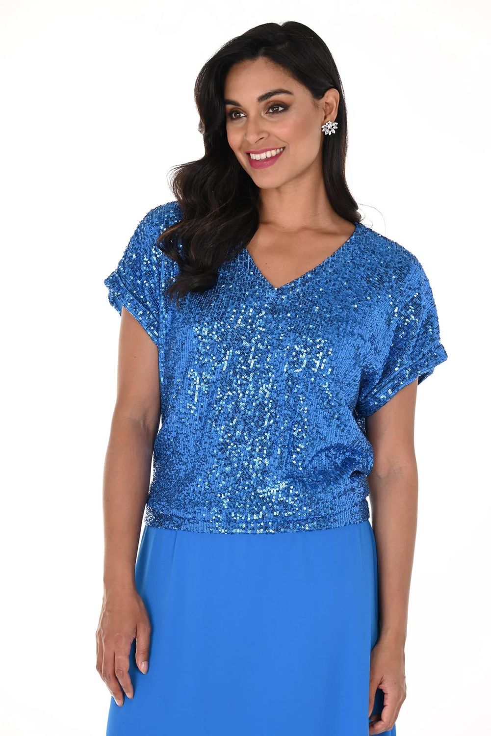 Sequined Knit Top  248136, Color: Turquoise, Size: 6