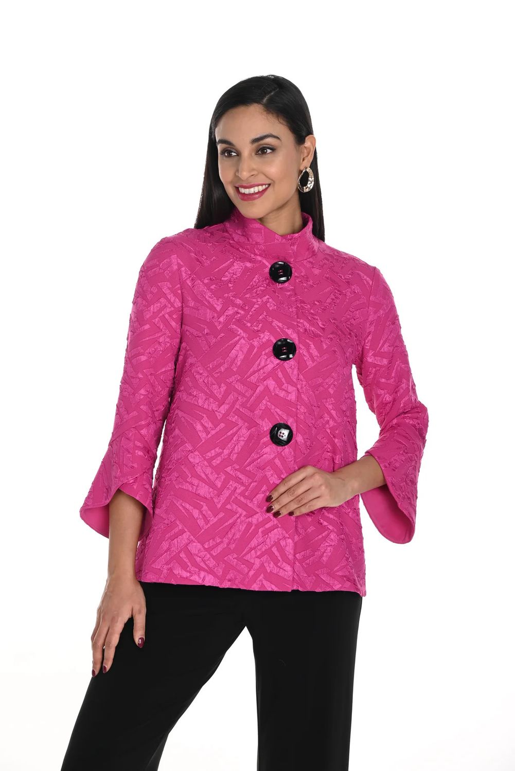 Fuchsia Trapeze Textured Jacket Style 249293, Size: M