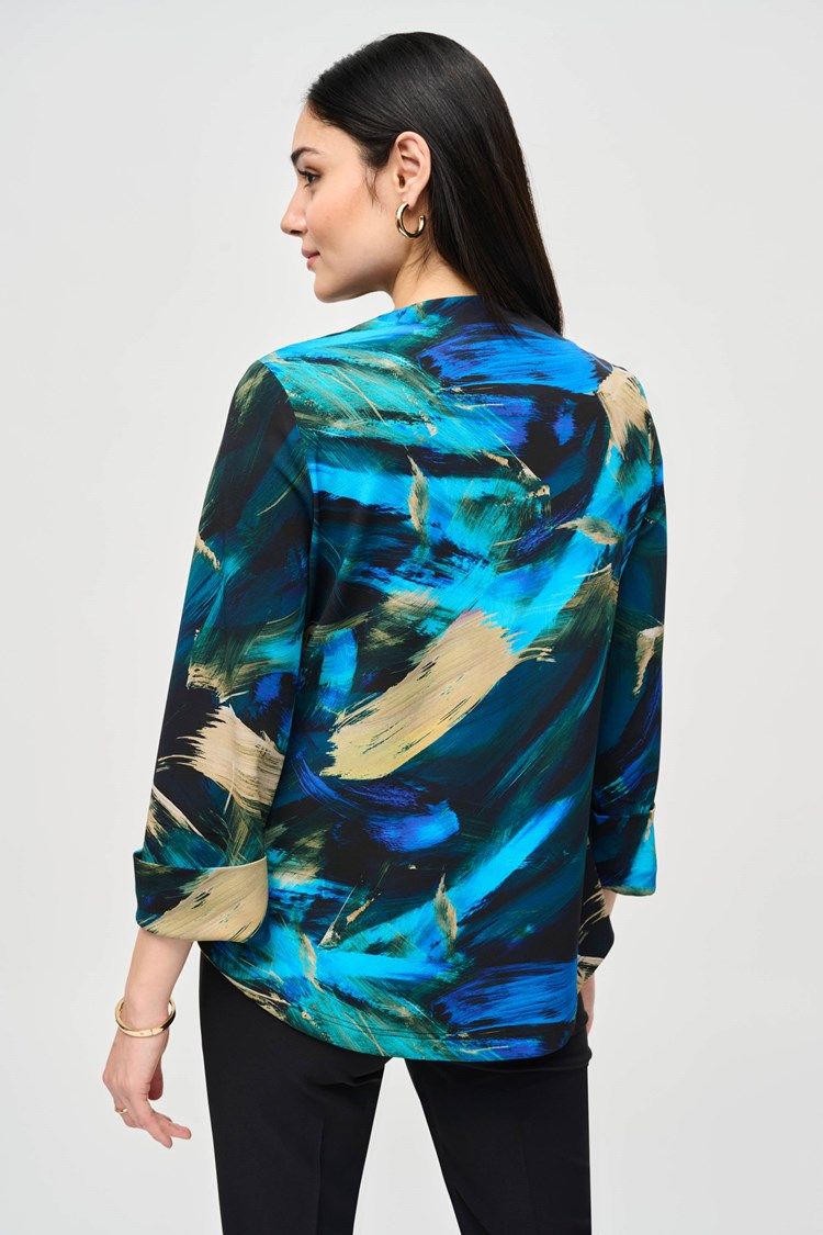 Silky Knit Abstract Print Swing Jacket 243328 , Color: Black/Multi, Size: 8