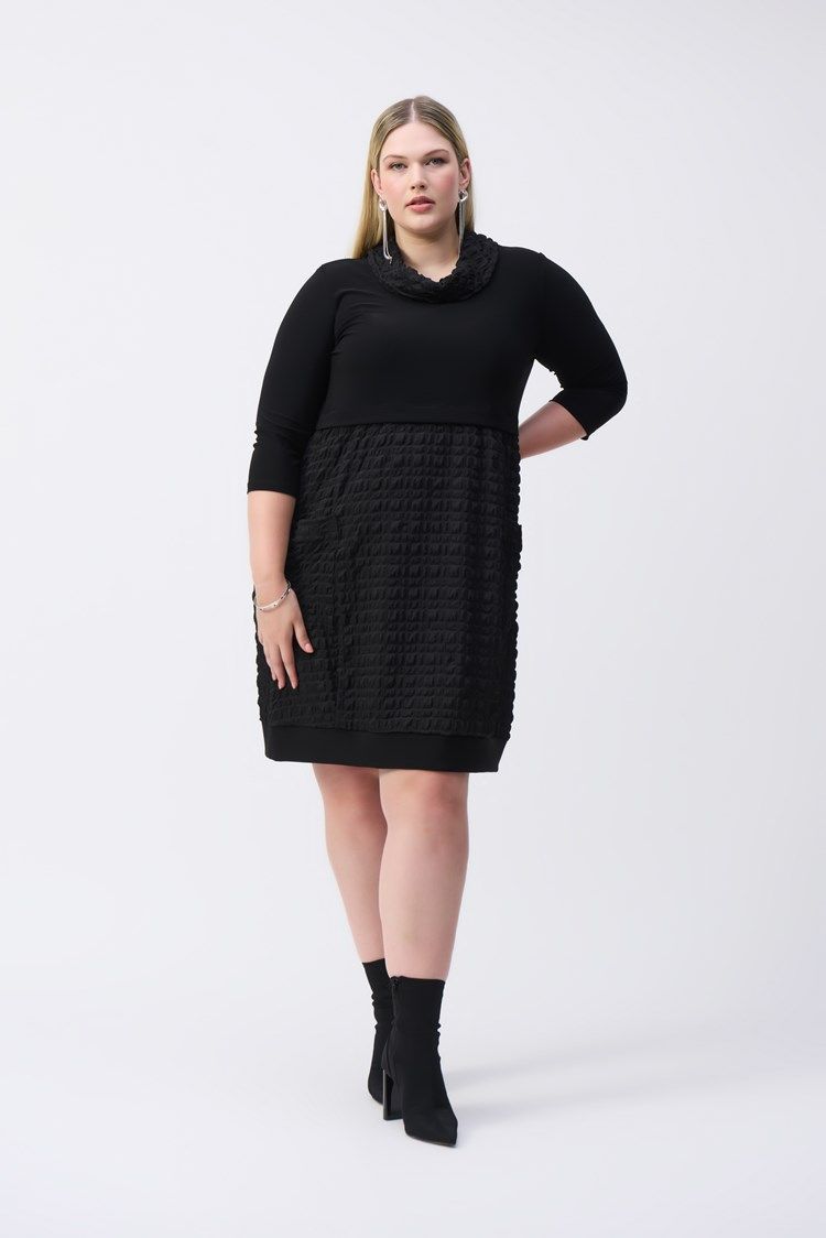 Jacquard And Silky Knit Cocoon Dress 243114 , Color: Black, Size: 8