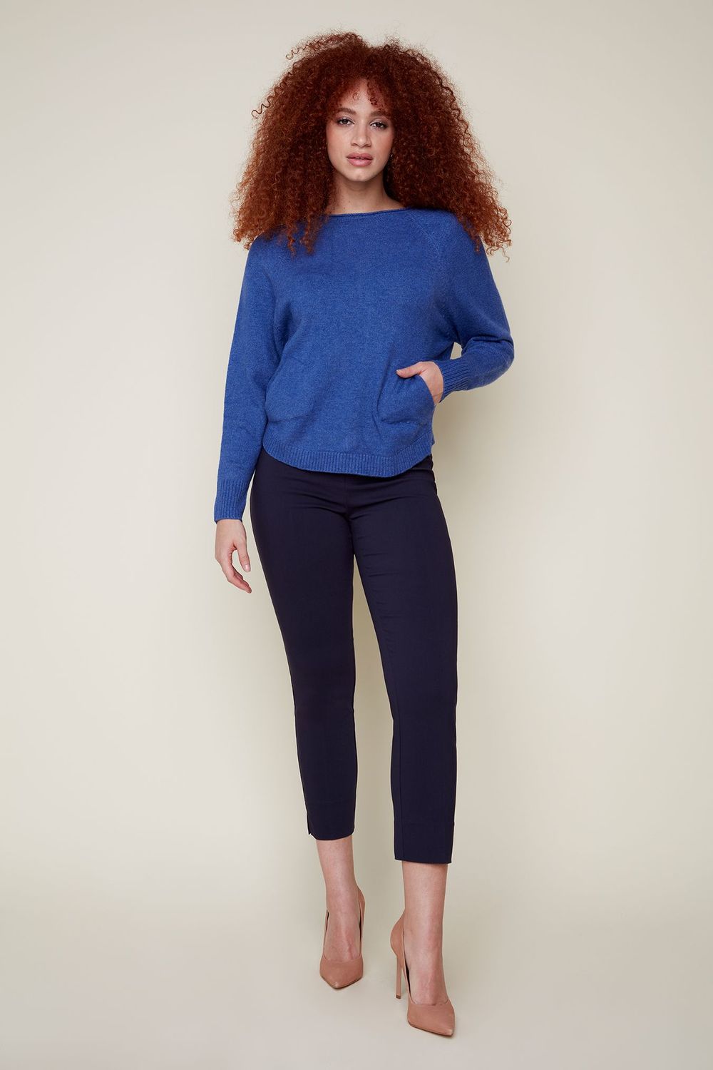 Knit Sweater With Pockets R6911 4301, Color: Berry, Size: XS