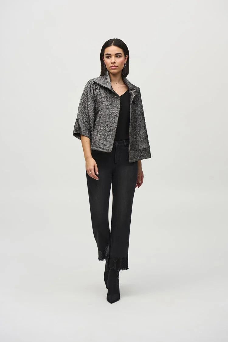 Textured Woven Jacquard Boxy Jacket 244204 , Color: Pewter, Size: 4