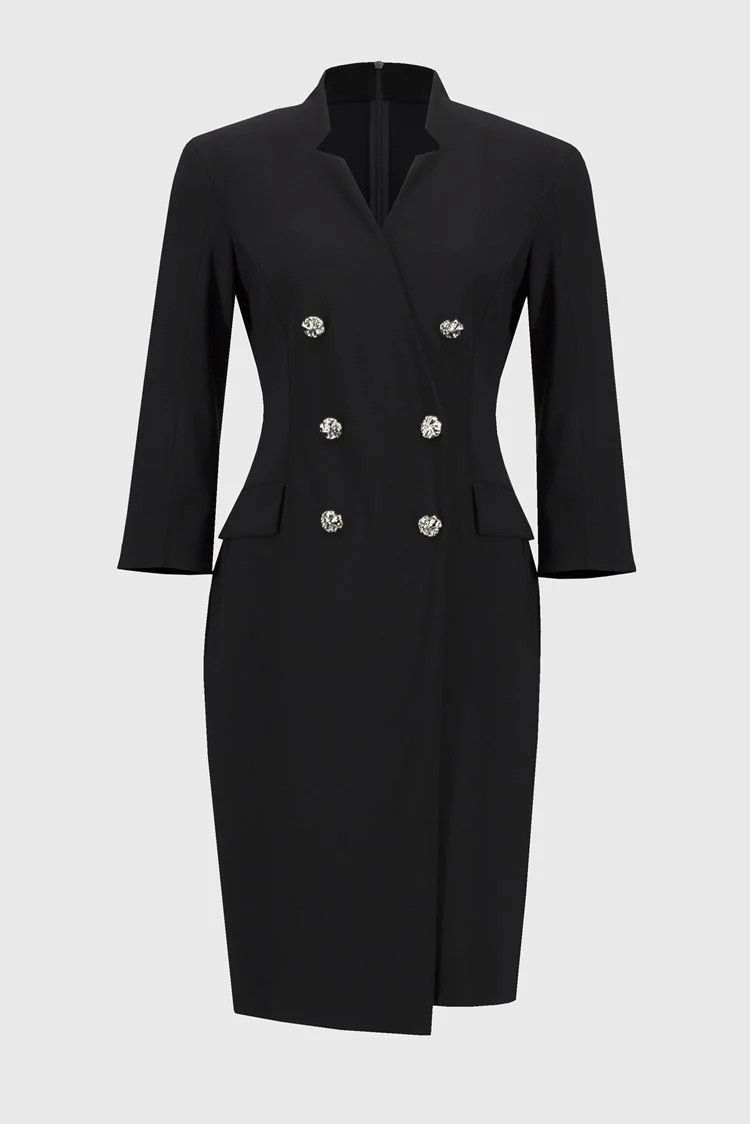 Silky Knit Double Breasted Blazer Dress 244222 , Color: Black, Size: 10