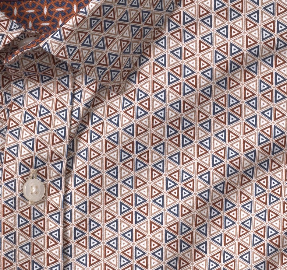 Printed Cotton Shirt 94-9573, Color: Brown/Navy Triangle, Size: M