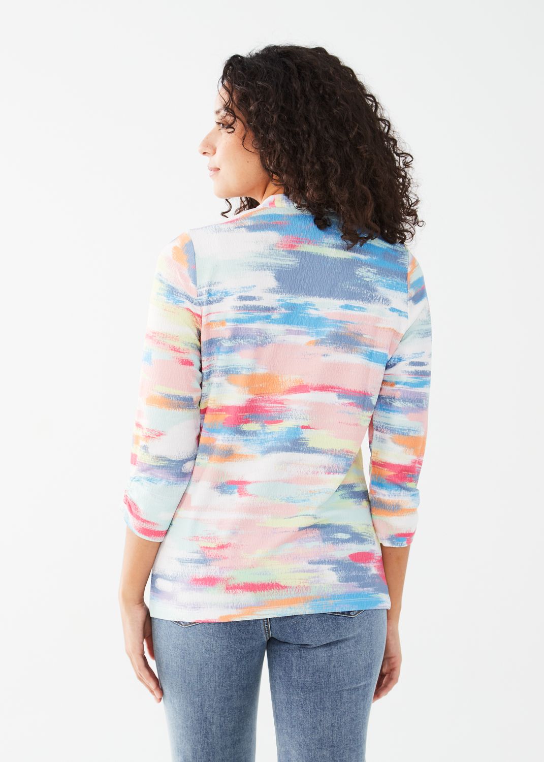 V Neck 3/4 Sleeve Top 3477964, Color: Abstract, Size: XS