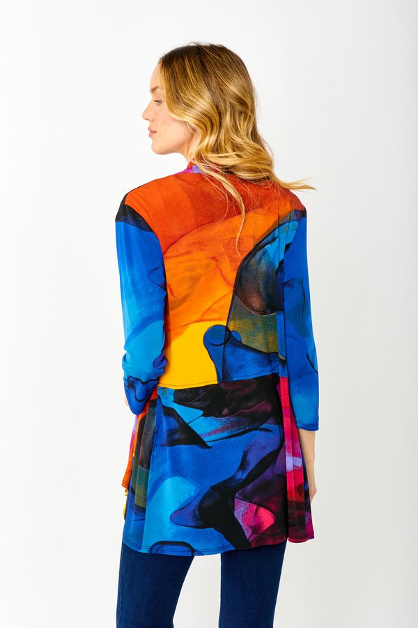 Abstract Print Cardigan 243137, Color: Royal/Orange, Size: 8