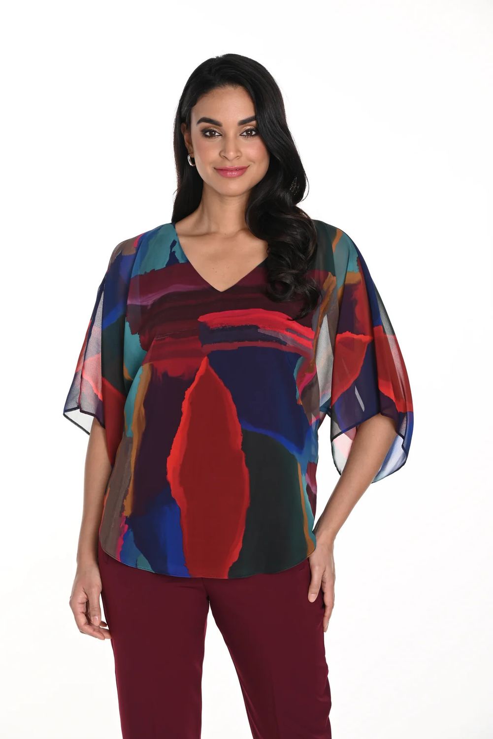 Woven Blouse-Burgundy/Blue 243171, Size: 6