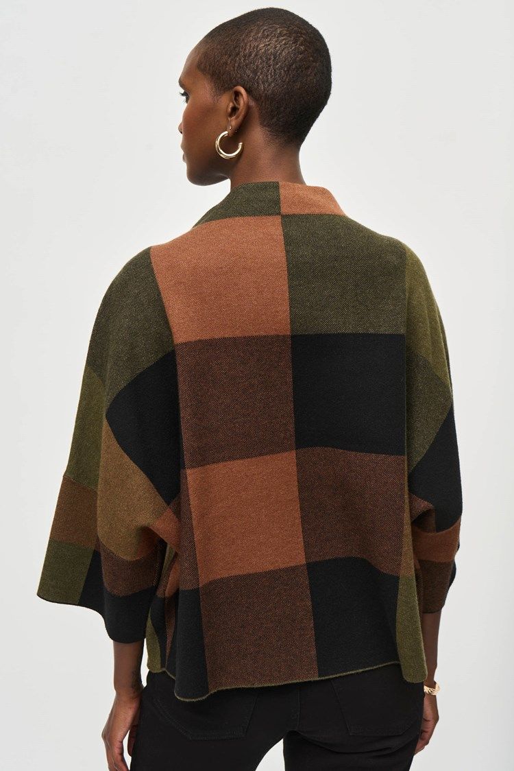 Plaid Jacquard Sweater Knit Top 243948 , Color: Multi, Size: XS