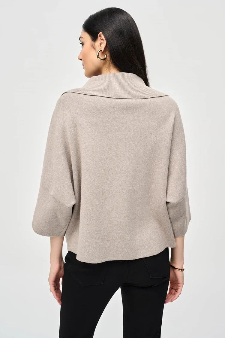 Jacquard Zipped Collar Sweater 243954 , Color: Vanilla, Size: XS