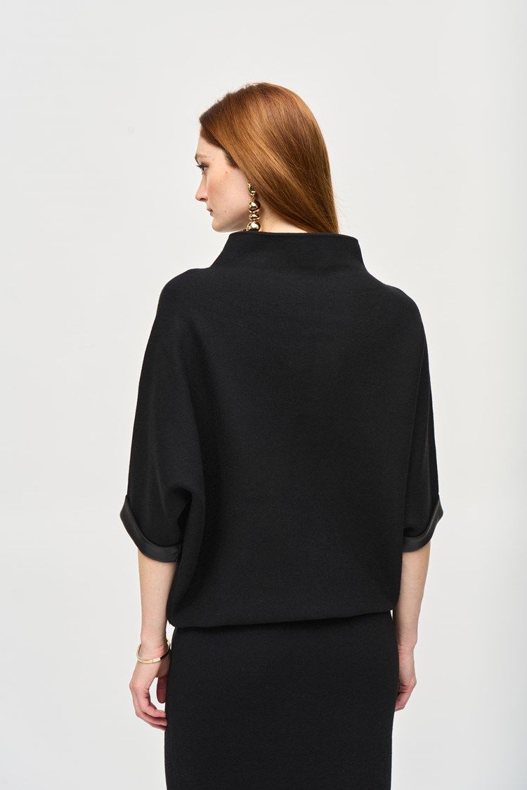 Sweater Knit Funnel Neck Top 243966 , Color: Black, Size: XS