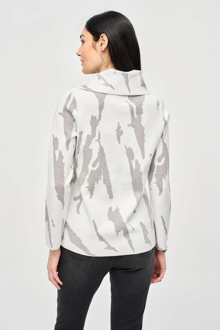 Jacquard Sweater Knit Cowl Neck Top 243945 , Color: Vanilla/Grey Melange, Size: S