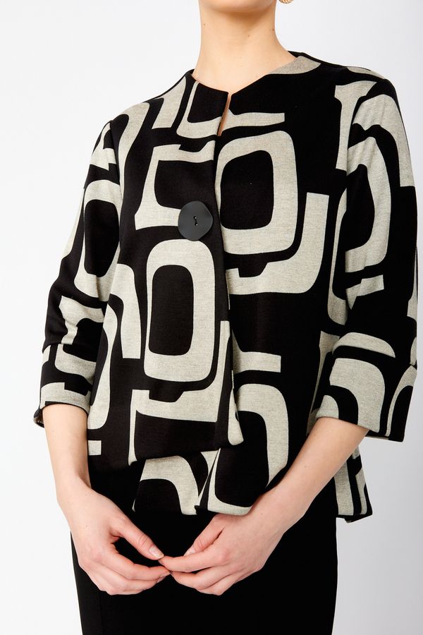Geometric Pattern Button Closure Shirt Style 243371, Color: Black/Beige, Size: 8