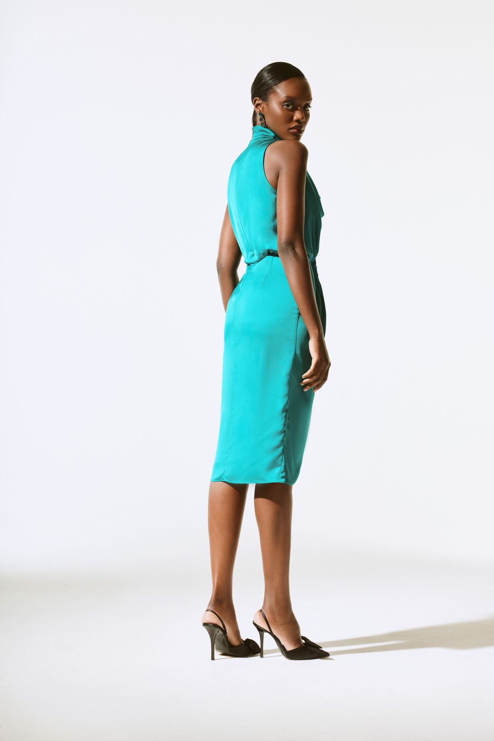 Cowl Neck Wrap Midi Dress Style 243782, Color: Jade Stone, Size: 6