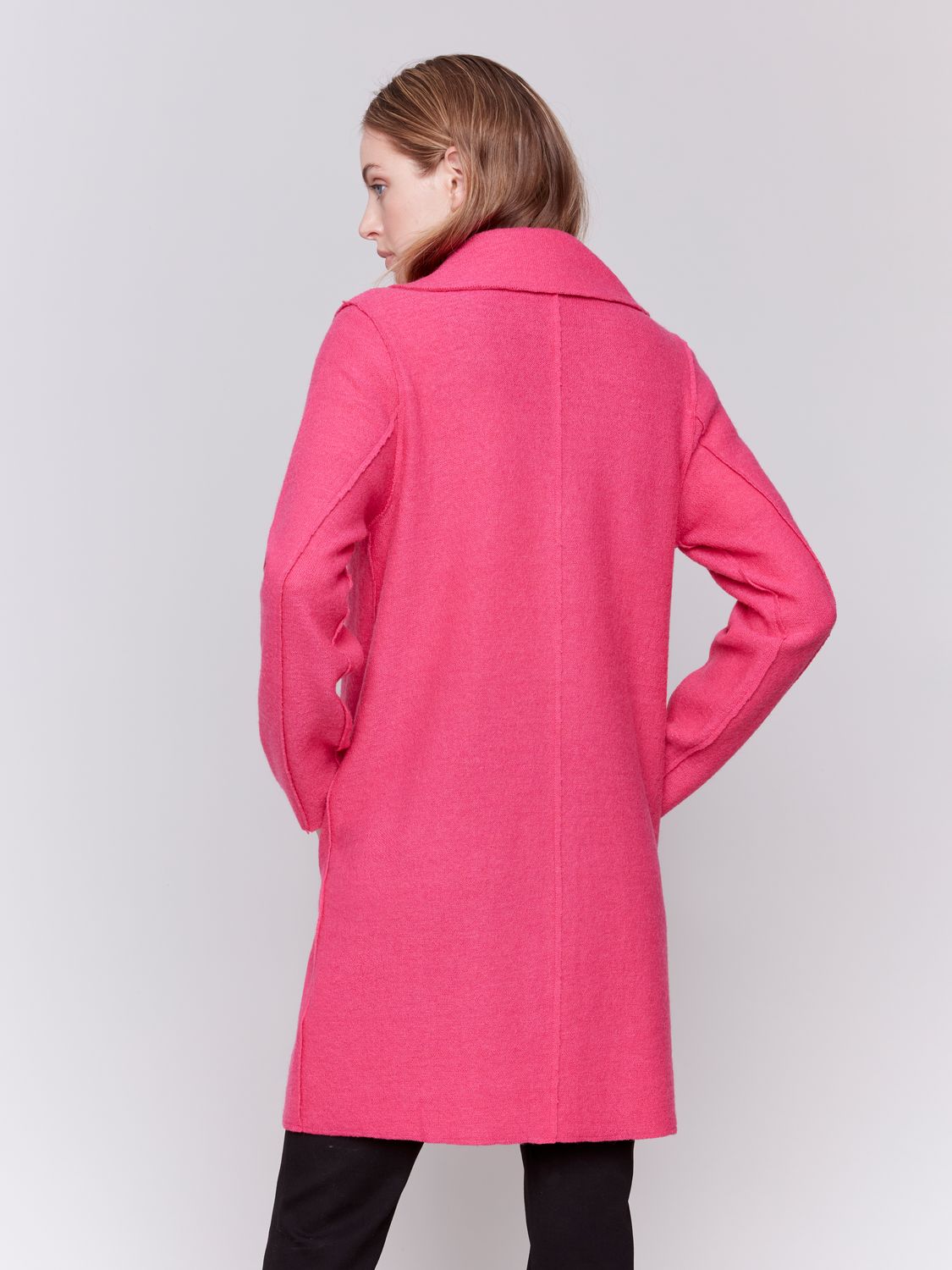 Boiled Wool Long Coat C6324/94B, Color: Magenta, Size: S
