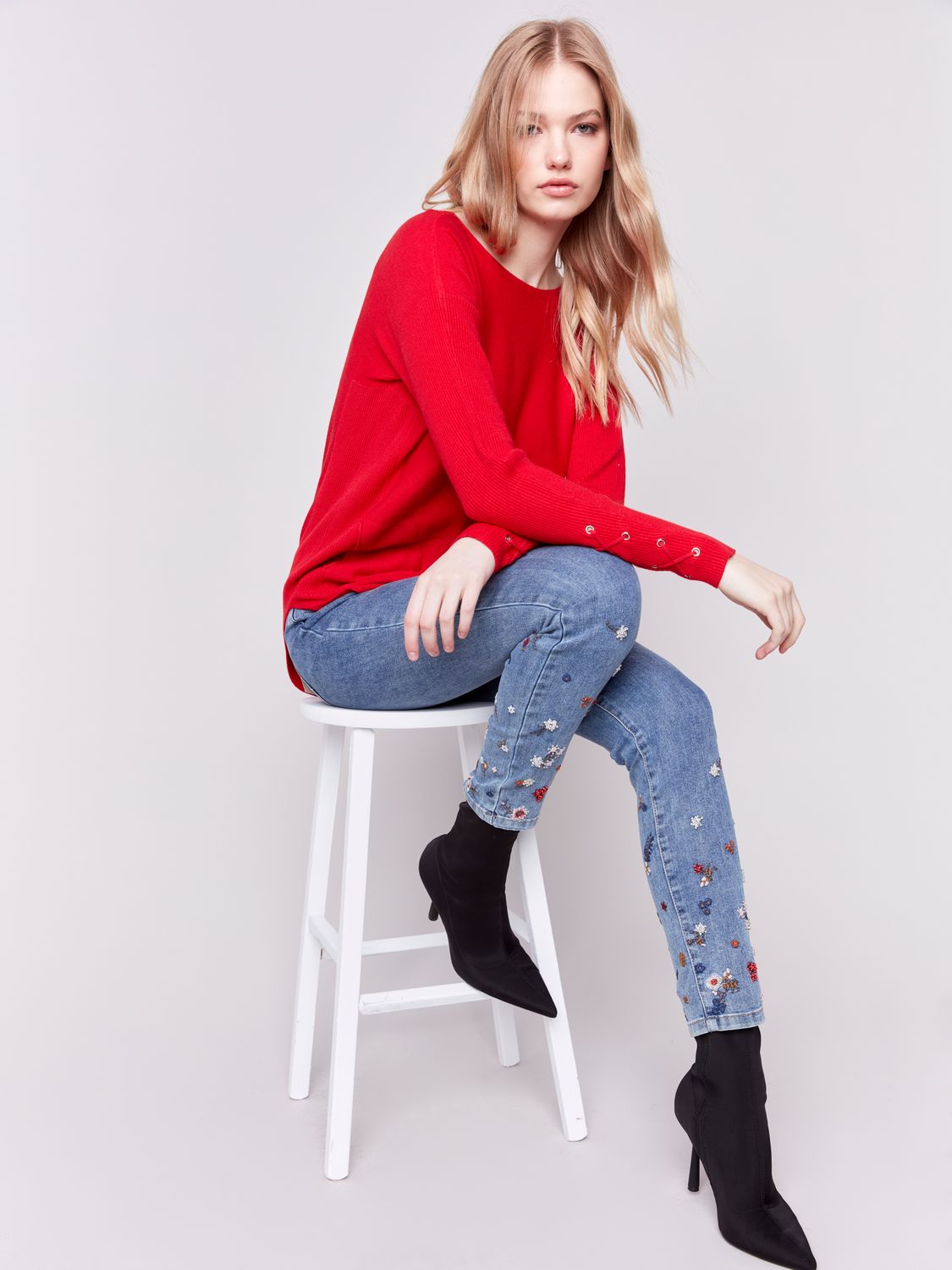 Round Hem Sweater With Front Pockets C2380W/464A, Color: Cranberry, Size: XS