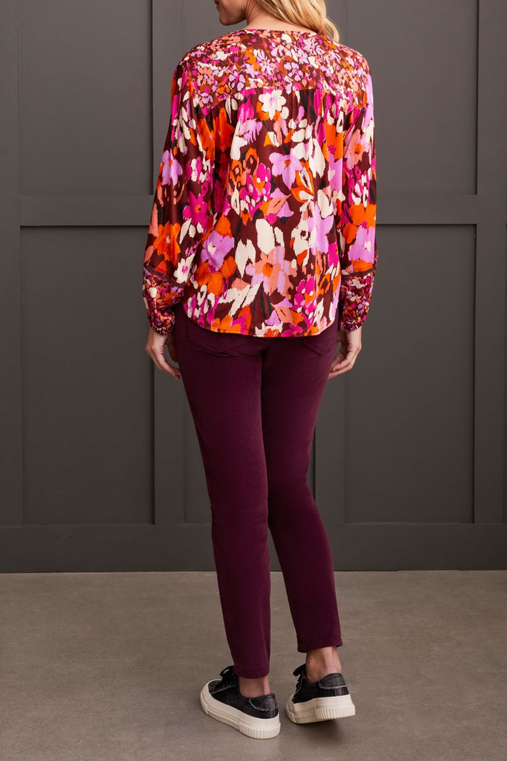 Combo Print Blouse 5619O/1434, Color: Rum, Size: S