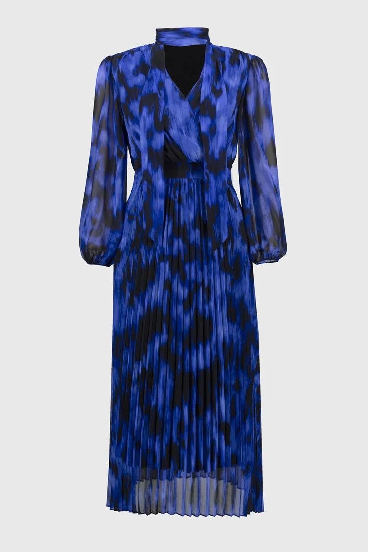 Chiffon Abstract Print Midi Dress 244924 , Color: 3296-Royal Sapphire/Multi, Size: 10