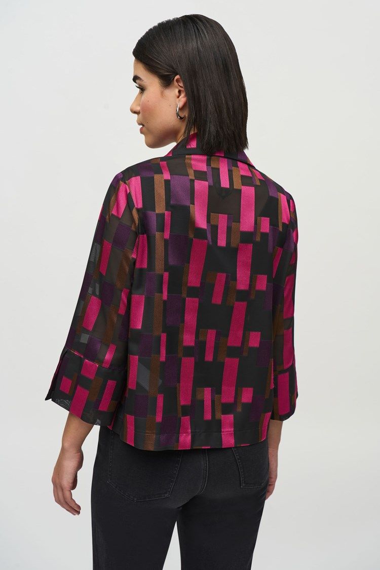 Geometric Organza Jacquard Swing Jacket 244166 , Color: Black/Multi, Size: 6