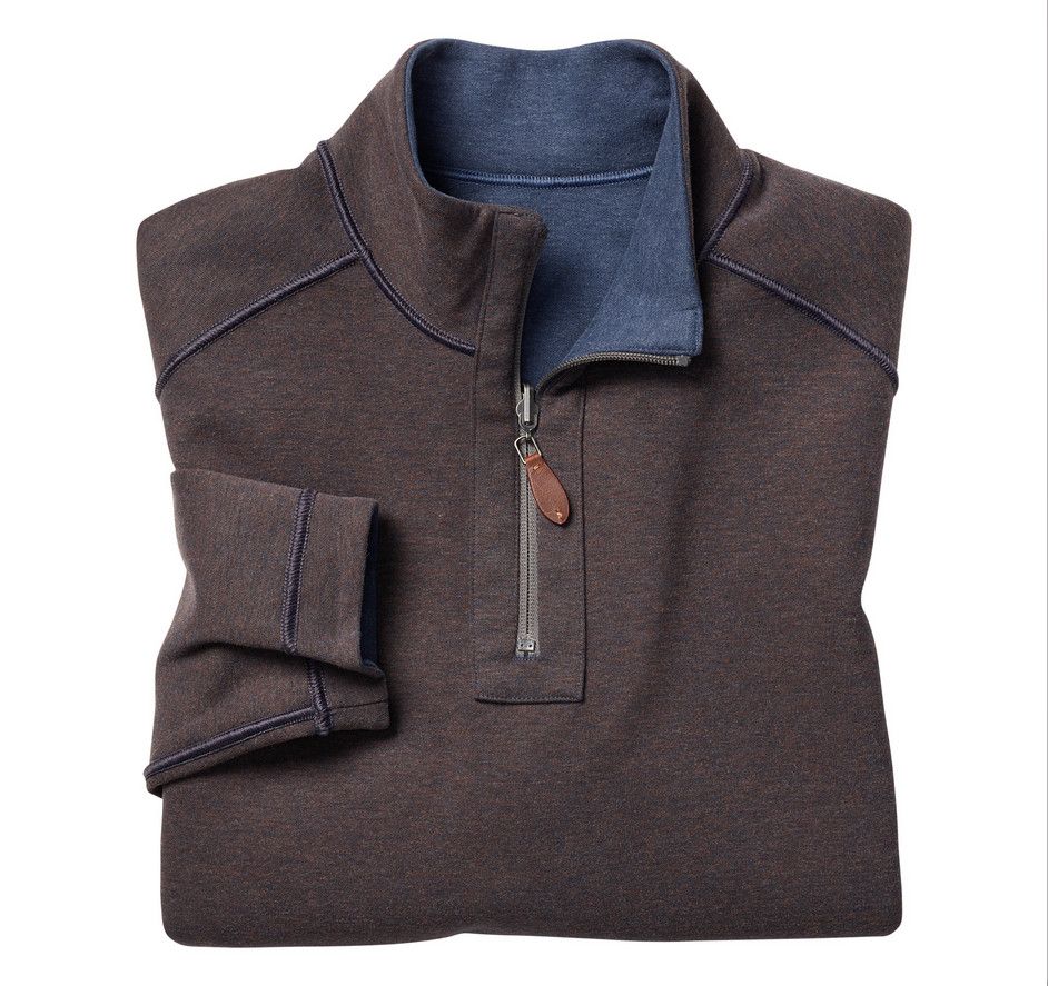 Reversible Solid Quarter-Zip 74-4561, Color: Navy/Brown, Size: S